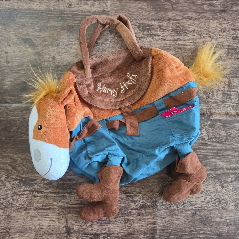 HARRY HOOFS Horse Plush Tote Bag Kids Brown Blue Western Cowboy Pony Handbag